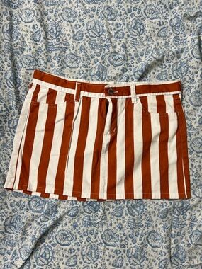 Rust and White Vertical Stripe Mini Skirt with Belt Loops